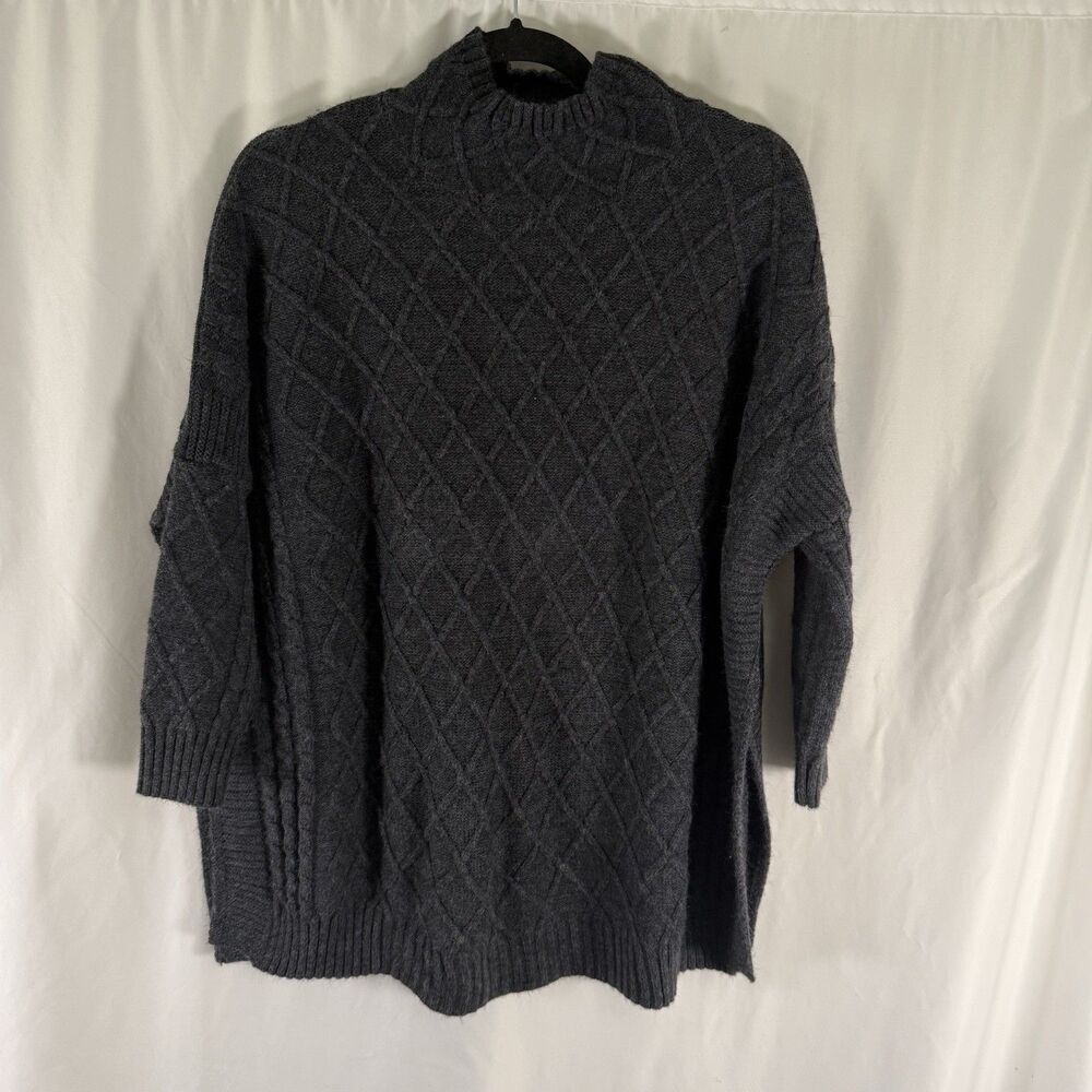 Mer Sea Knit Sweater Poncho Women's One Size Mock Neck Gray Cable Knit